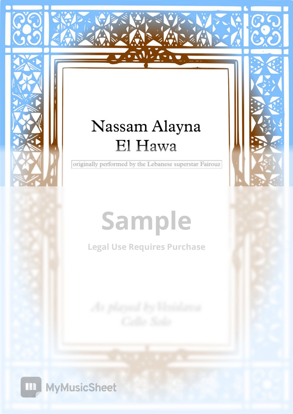 Fairouz - Nassam Alayna El Hawa [FULL Score + Piano sheet + CELLO Solo + Parts]