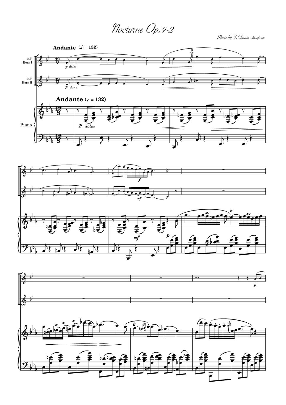 Chopin - Nocturne op.9-2 (Horn duet-PianoTrio) by pfkaori