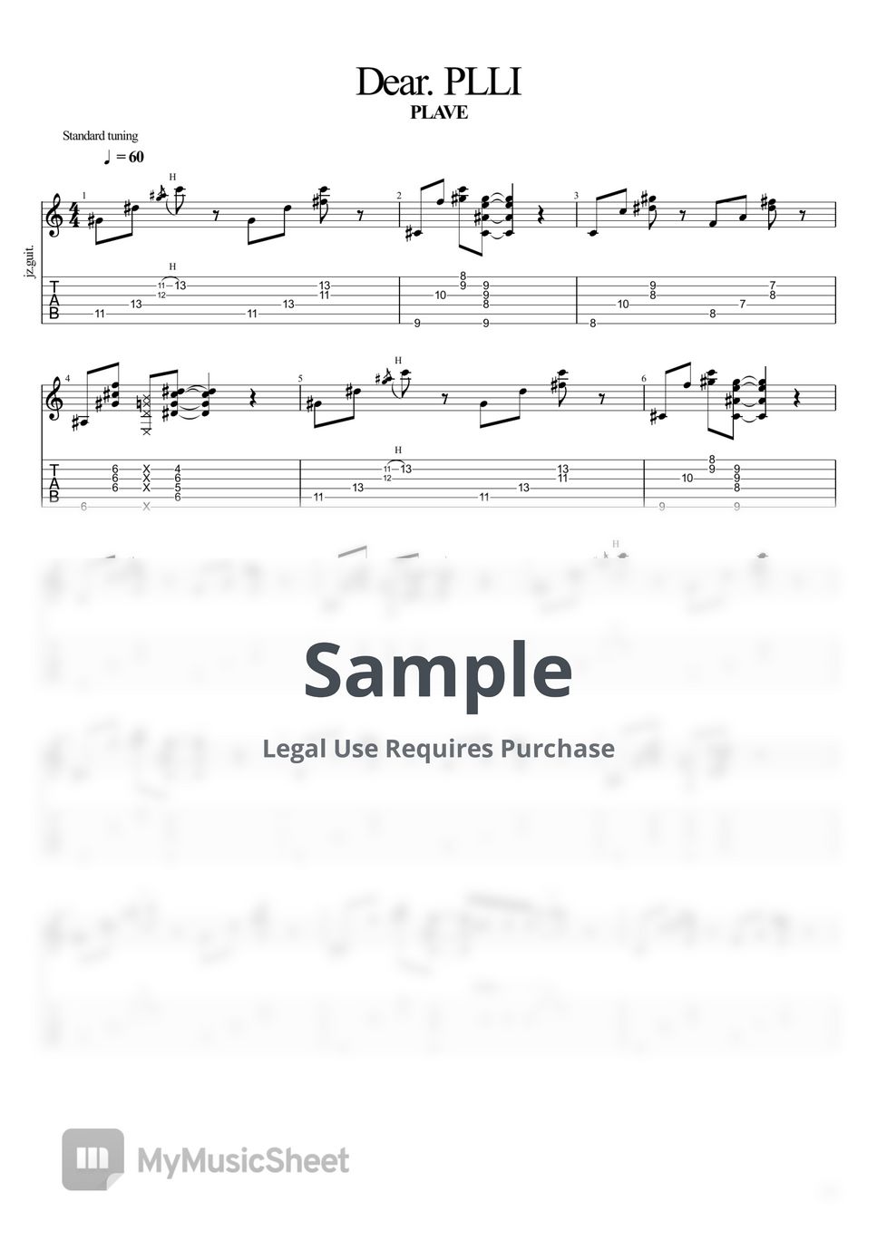 plave Dear.PLLI (Electric guitar) Sheets by 변형석