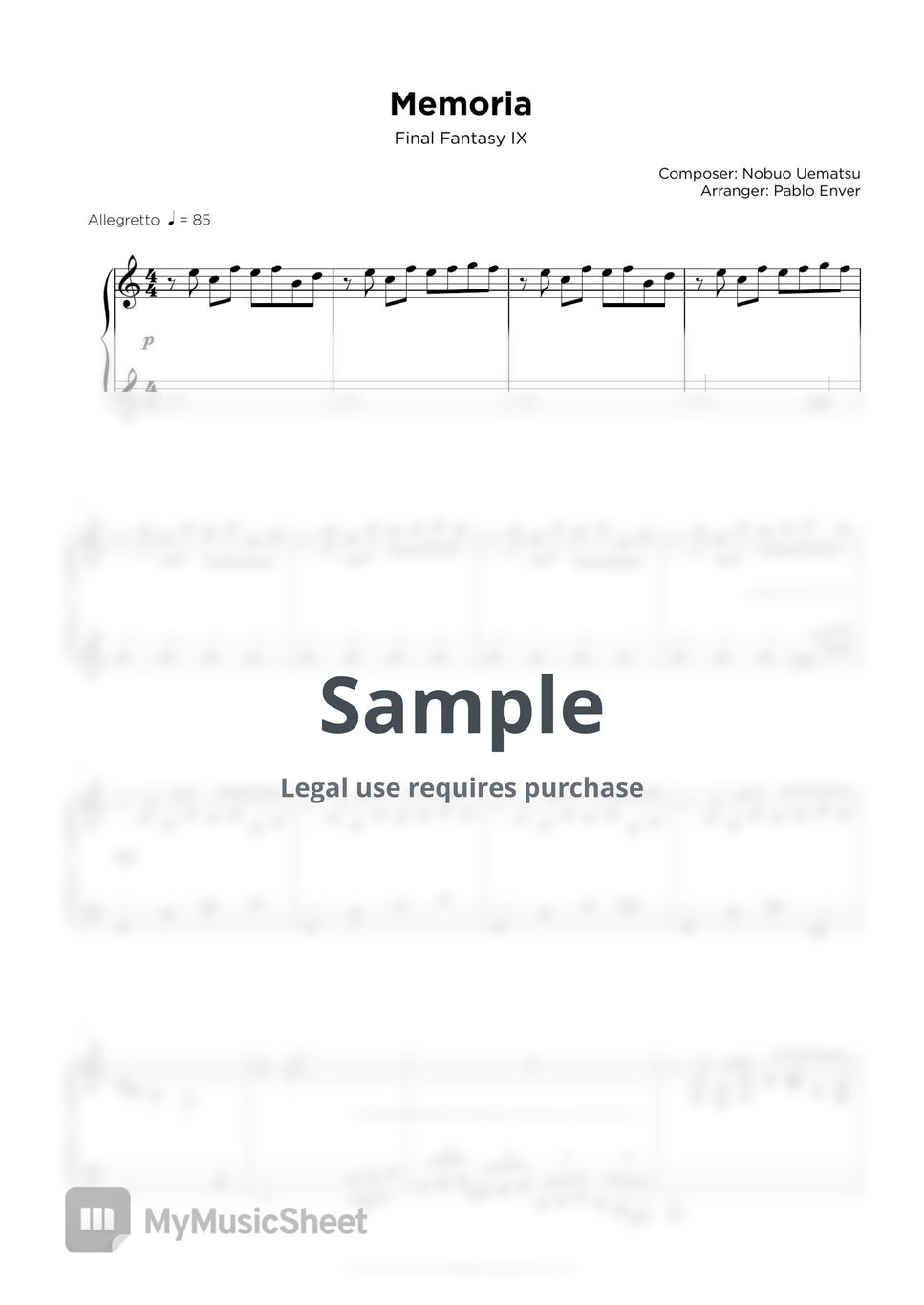 Nobuo Uematsu - Memoria (Piano arrangement) Sheets by Pablo Enver