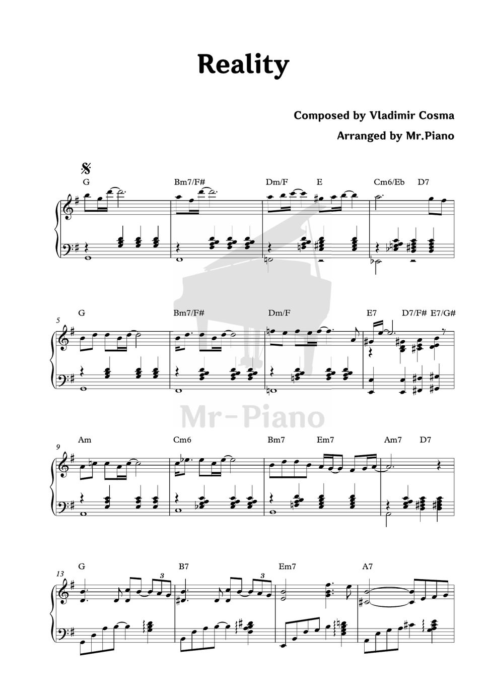 Richard Sanderson Reality ('La Boum' OST) Partition musicale by MrPiano