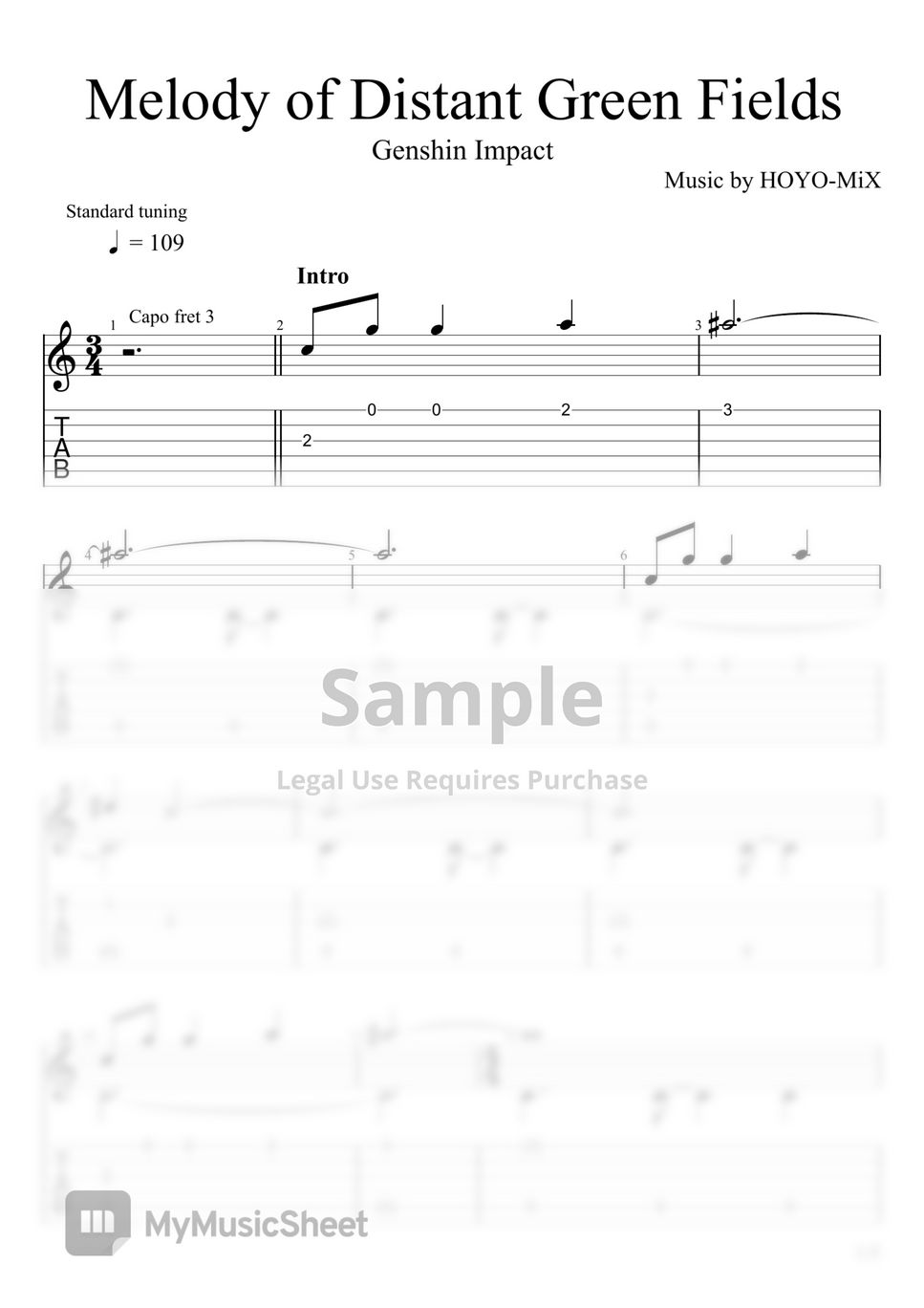 Genshin Impact Melody of Distant Green Fields (Fingerstyle) Sheets by