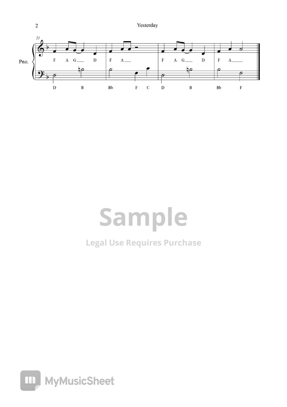 Beatles - Yesterday (Notes Sheet Musi) by freestyle pianoman