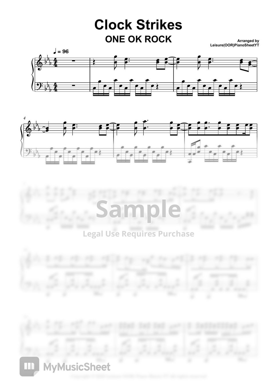 ONE	OK ROCK - Clock Strikes by Leisure (OOR) Piano Sheets YT