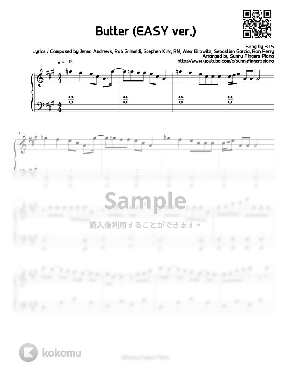 防弾少年団(BTS) - Butter (EASY) by Sunny Fingers Piano