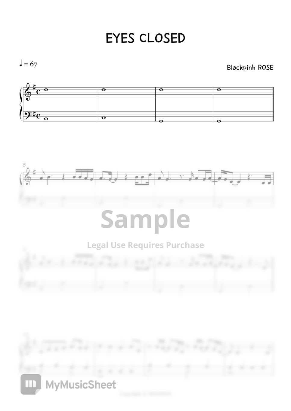 BLACKPINK ROSÉ EYES CLOSED (Halsey Cover) [Easy Version] 악보