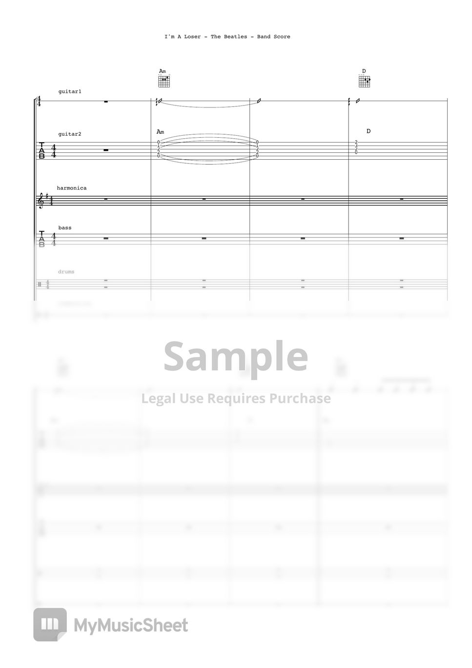 The Beatles - I'm A Loser (Band Score) by Ryohei Kanayama