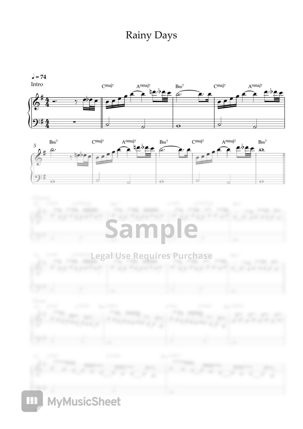 V — Rainy Days (Piano Sheet Music) 악보 