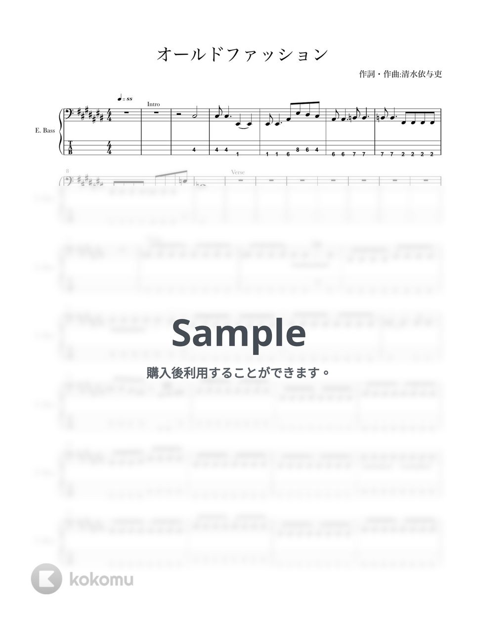 back number - オールドファッション (４弦ベースTAB譜、A4用紙３枚) by G's score