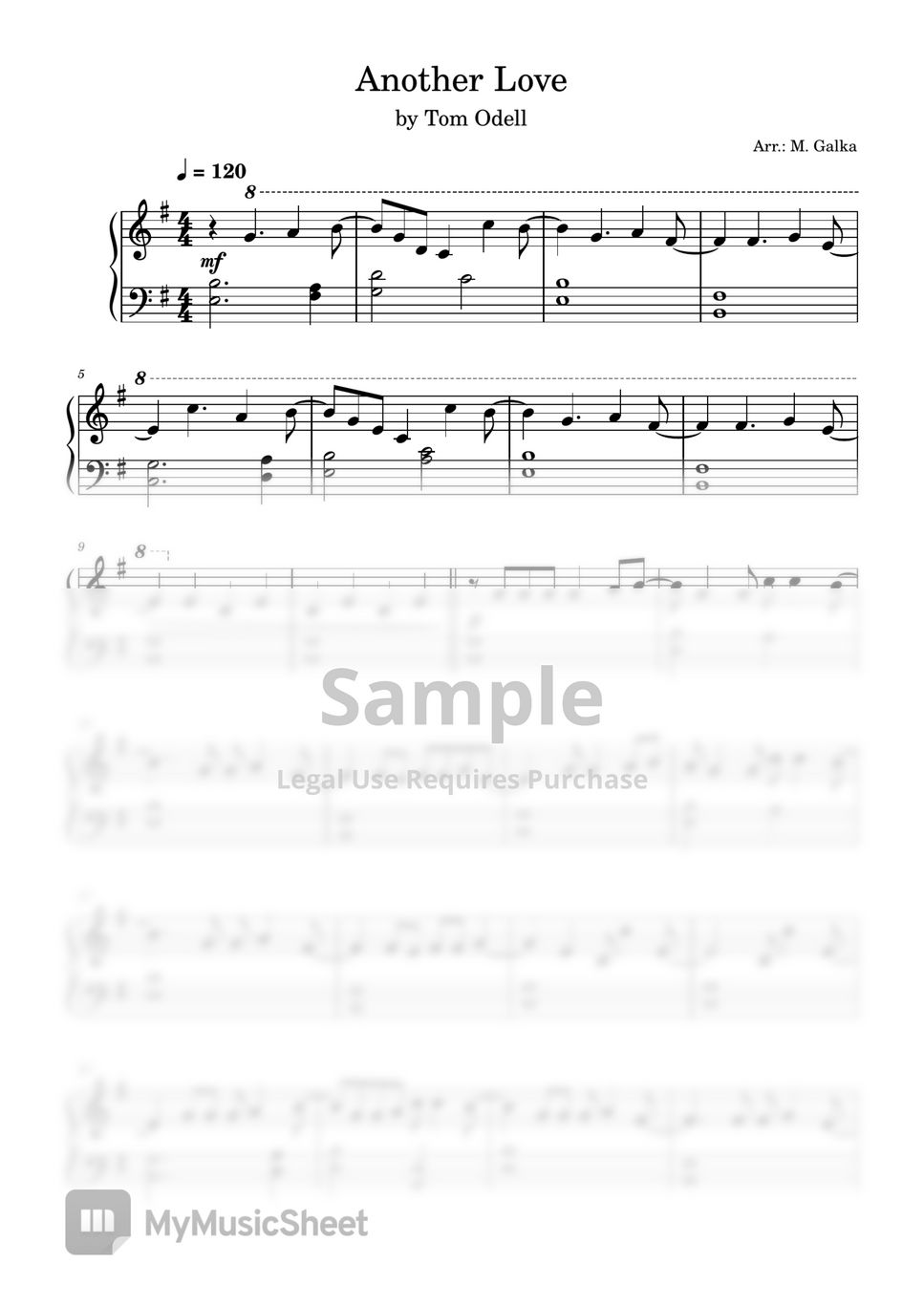 Piano Tutorial Easy Another Love Sheet Music (Piano Solo) in E Minor -  Download & Print - SKU: MN0235671