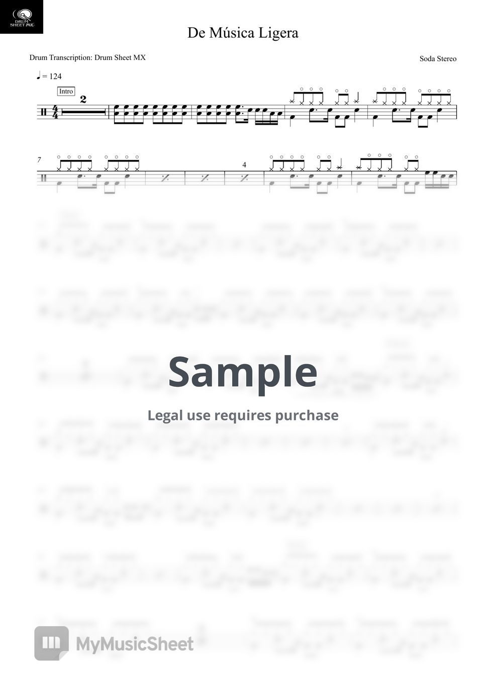 Soda Stereo - De Música Ligera by Drum Transcription: Drum Sheet MX