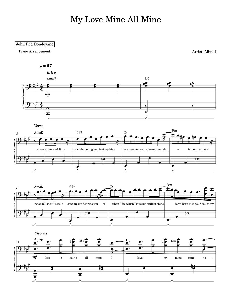 Mitski - My Love Mine All Mine (PIANO SHEET) by John Rod Dondoyano