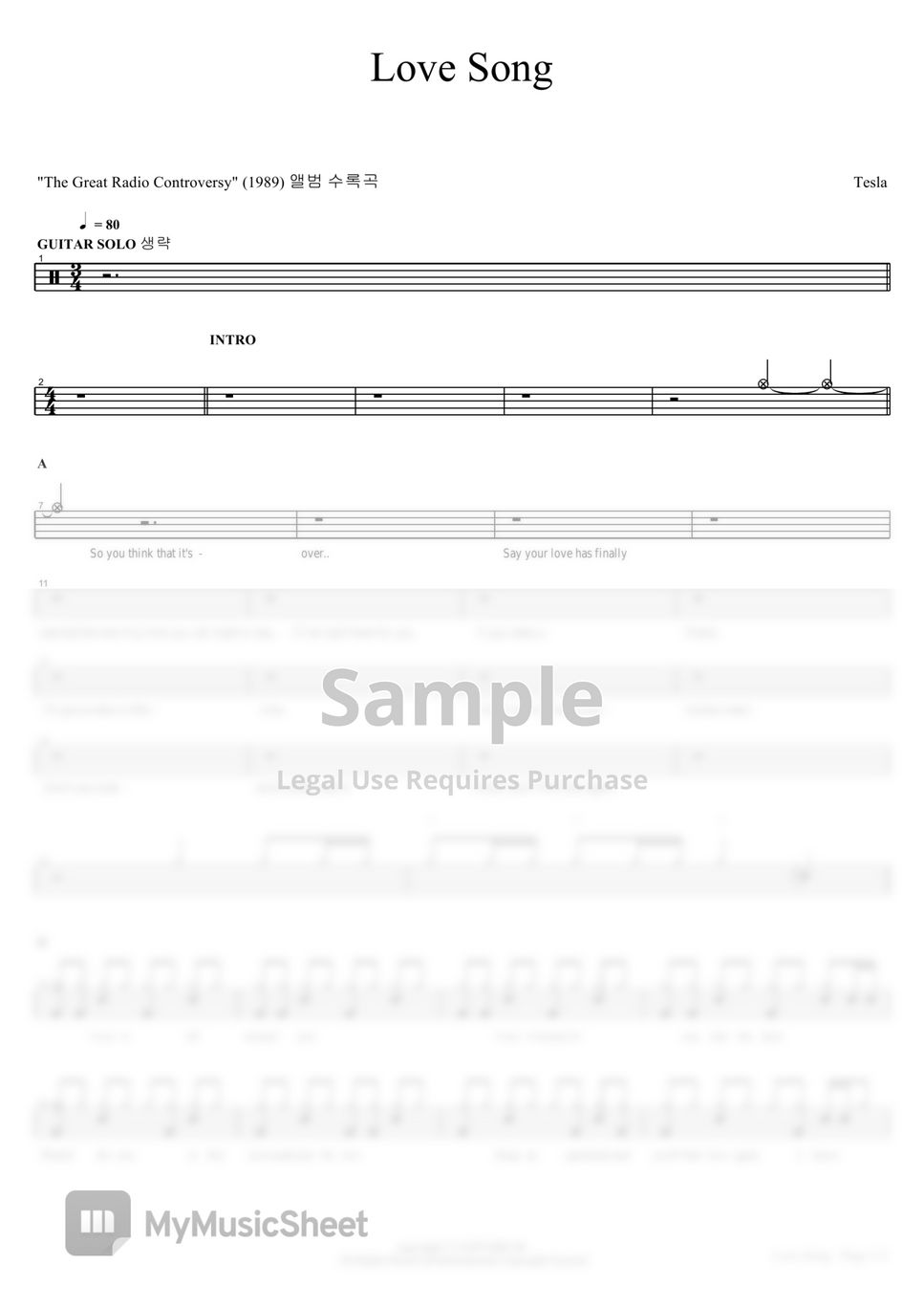 Tesla love song sheets by copydrum