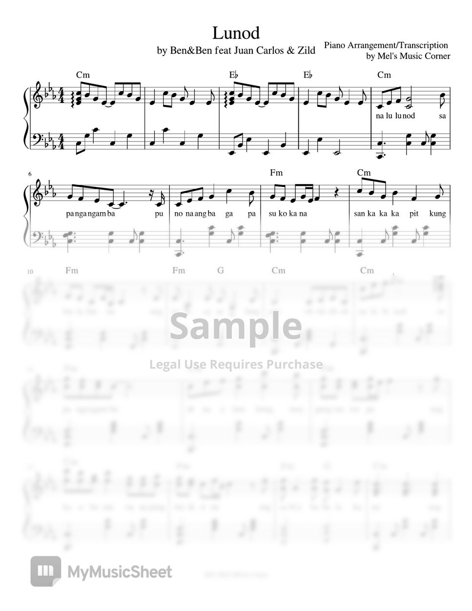 Ben&Ben - Lunod (piano sheet music) Sheets by Mel's Music Corner