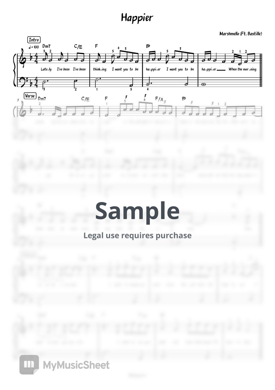 Marshmello - Happier (Piano solo) Sheets by Meowscore