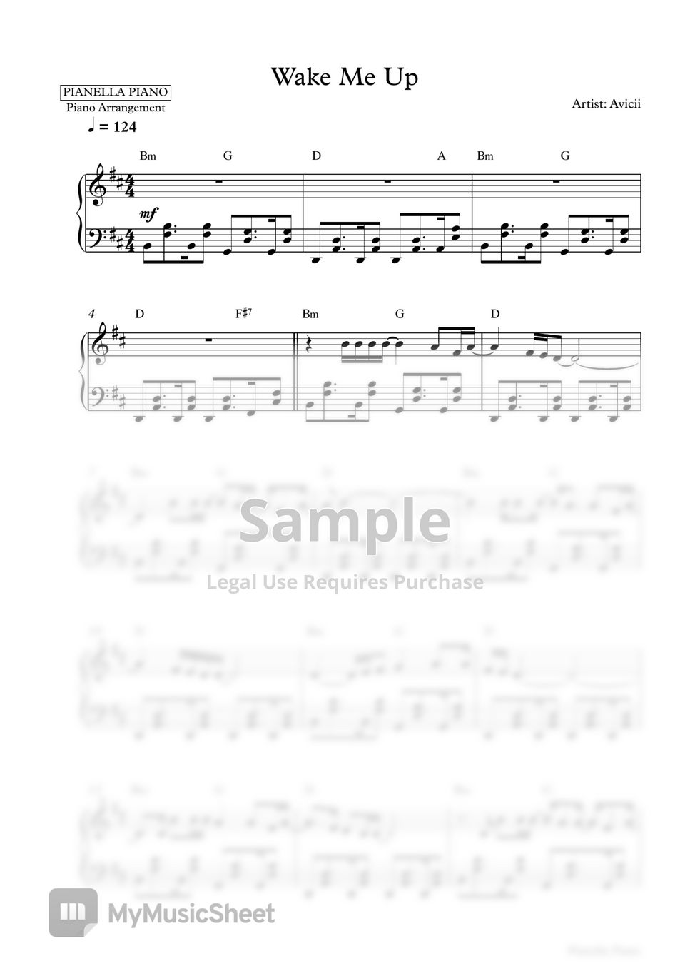 Avicii - Wake Me Up (Piano Sheet) by Pianella Piano