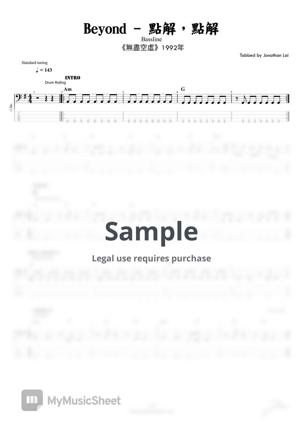 Beyond - 點解點解 (Bass Guitar Score) by Jonathan Lai
