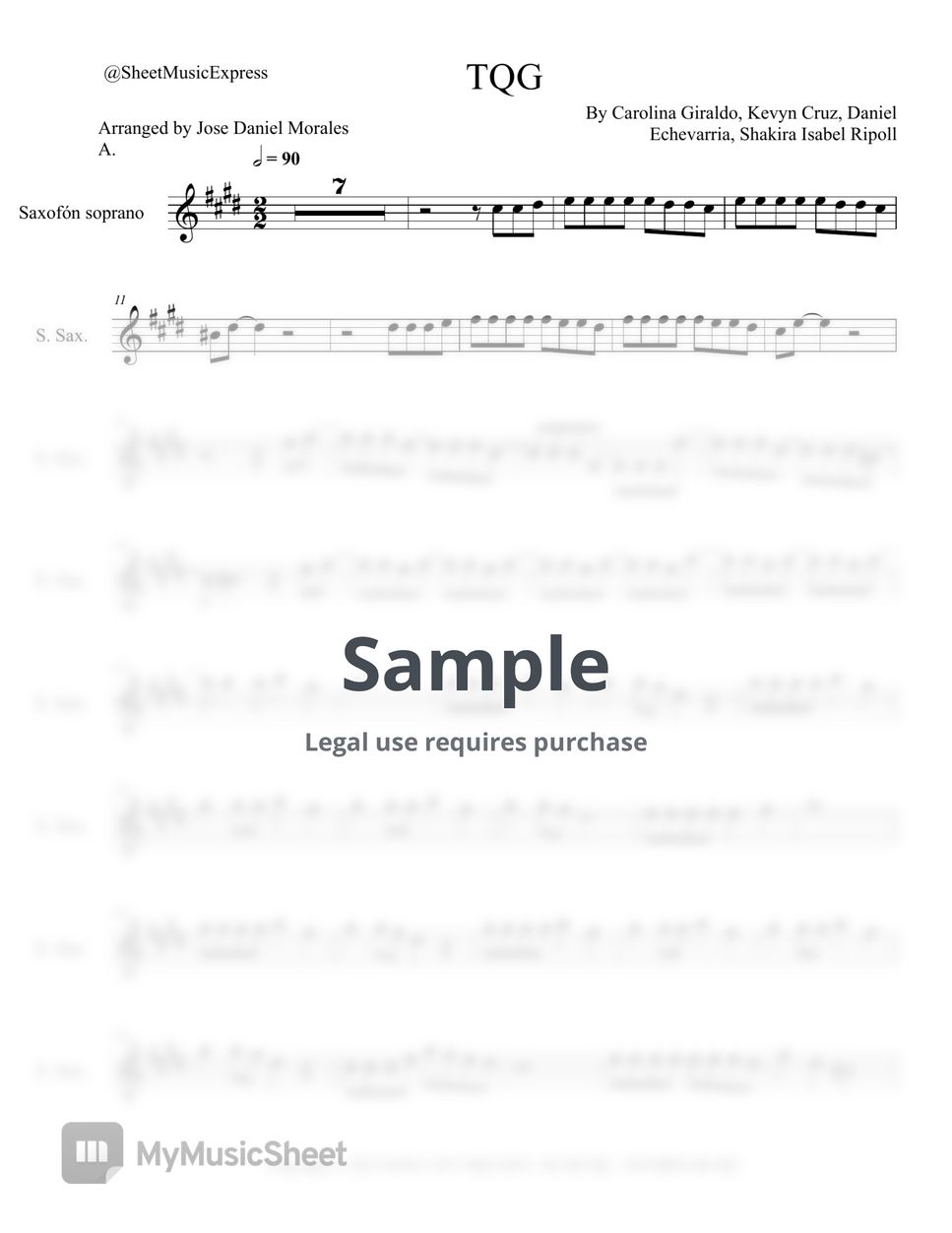 Karol G - TQG soprano sax (Latin) by Sheet Music Express