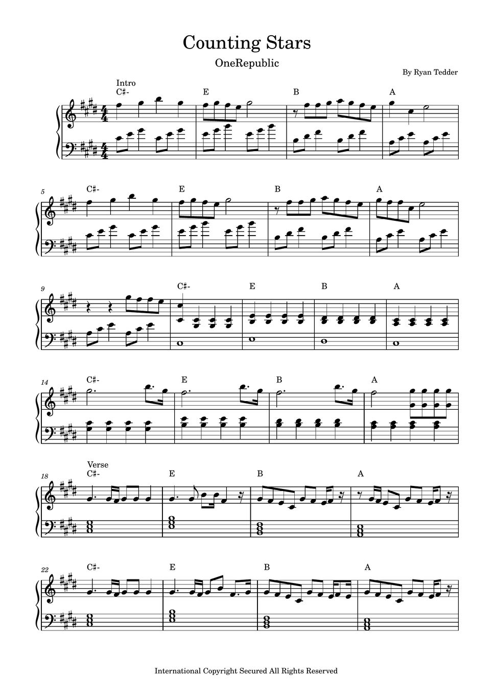 OneRepublic Counting Stars (Easy Piano) Sheet by EasyPianoTutorials