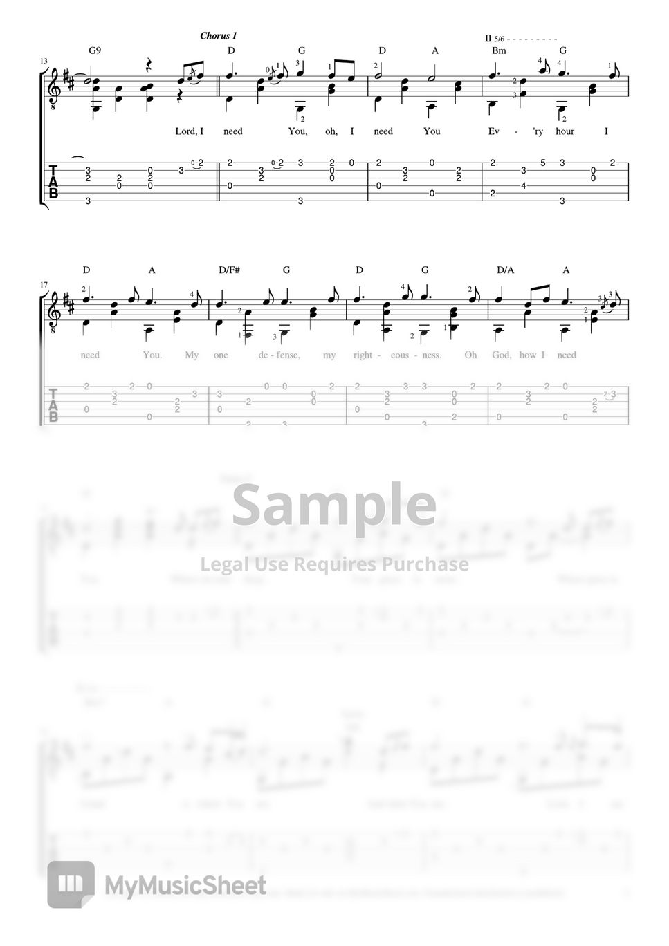 Matt Maher Lord, I Need You (fingerstyle guitar TAB) タブ + 五線譜 by
