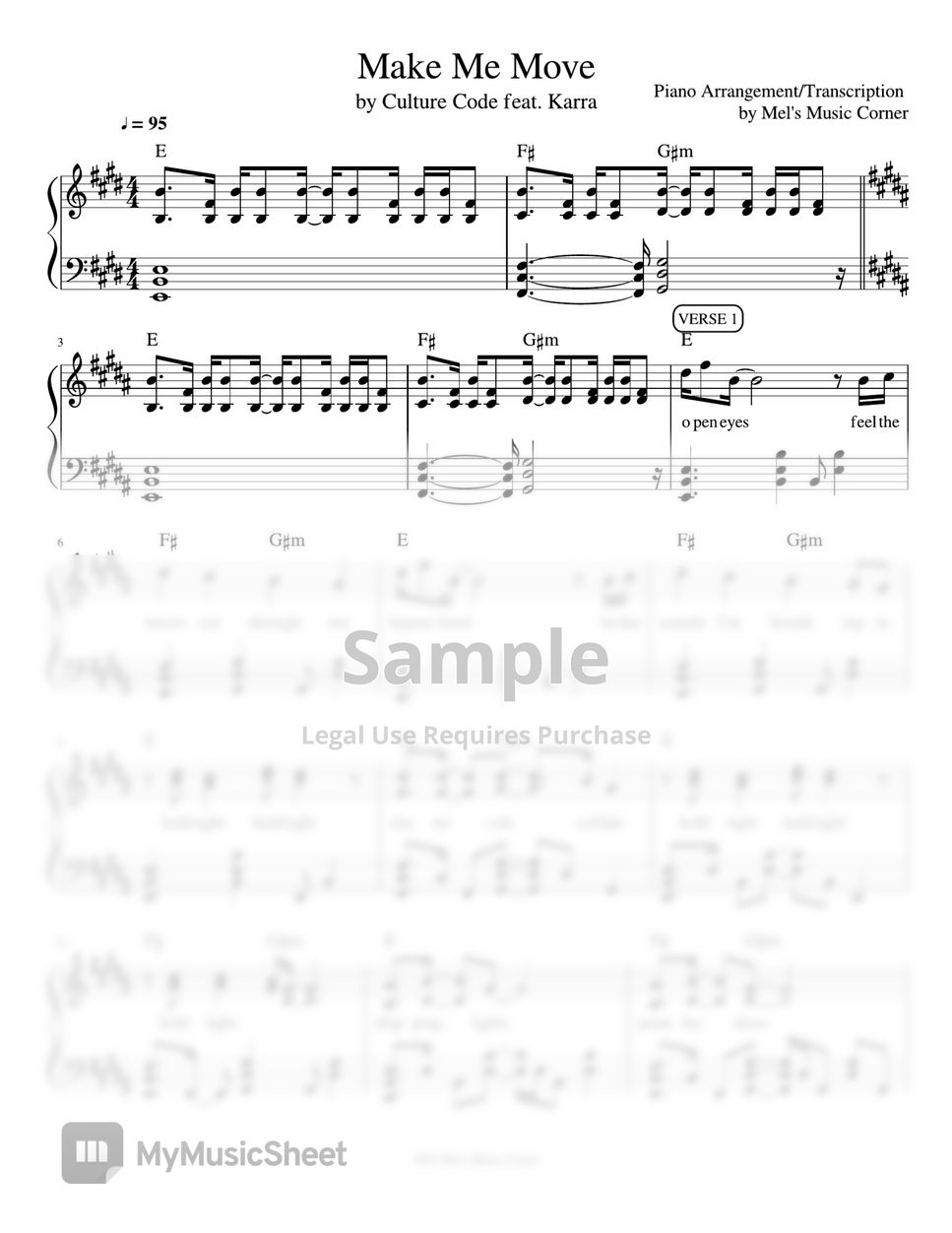 Culture code Make Me Move (piano sheet music) Sheets by Mel #39 s Music