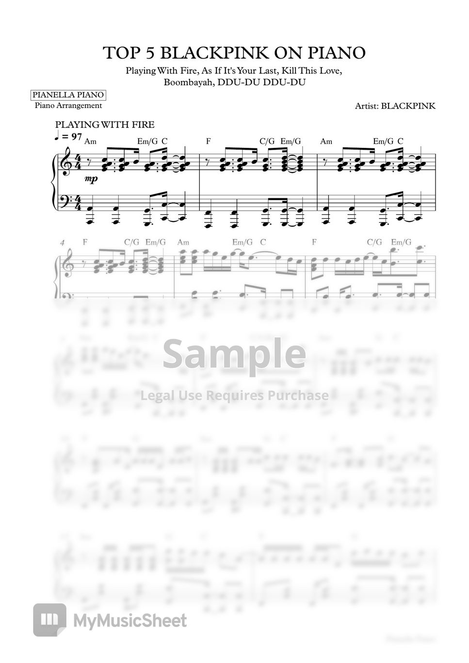 BLACKPINK - TOP 5 BLACKPINK ON PIANO (Piano Sheet) by Pianella Piano