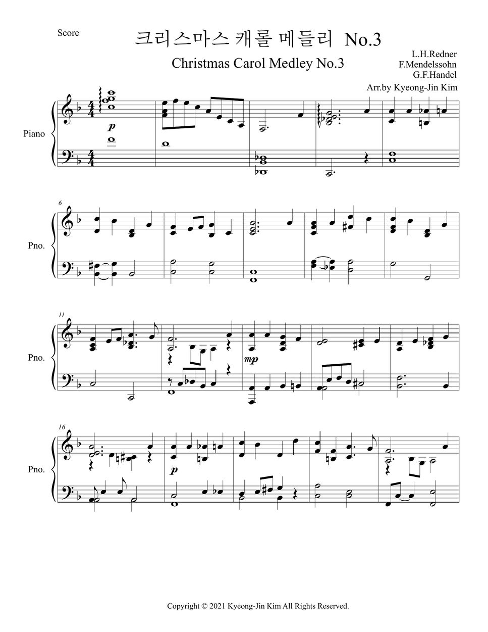 Hymn - Christmas Carol Medley No.3 Sheets by Pianist Jin