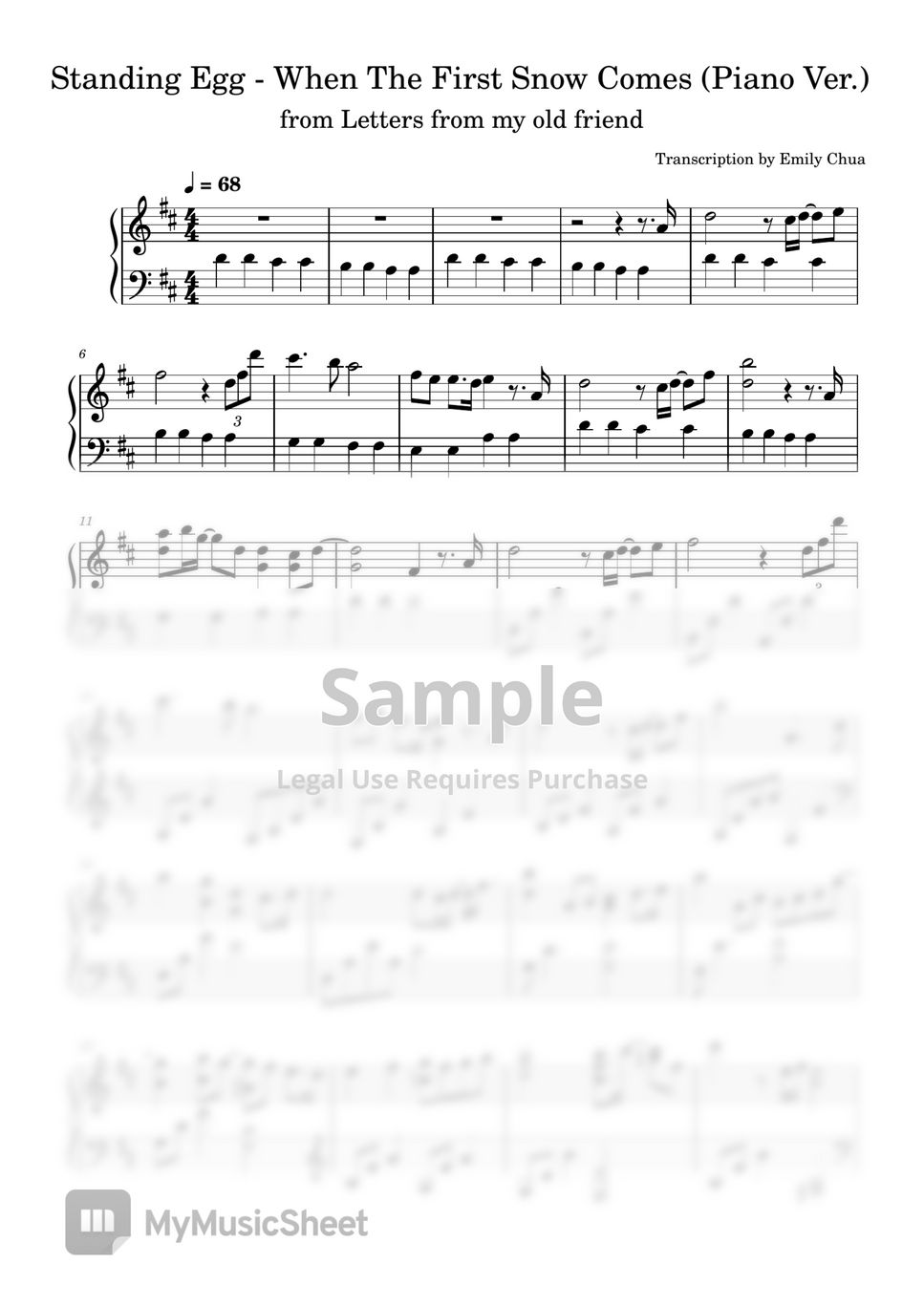 Standing Egg - When The First Snow Comes (Piano Ver.) Sheets by Emily Chua