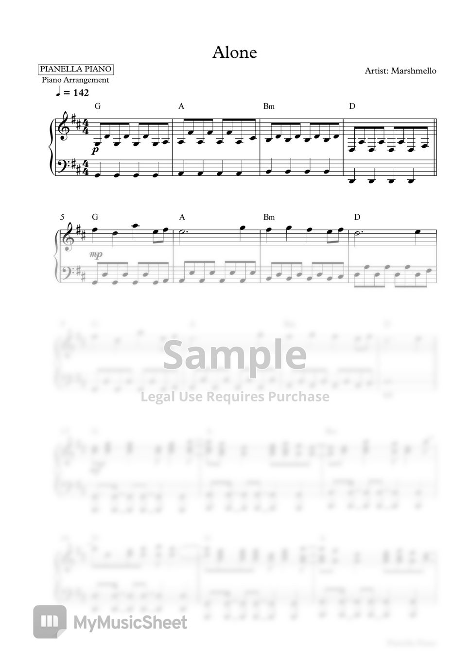 Marshmello - Alone (Piano Sheet) by Pianella Piano