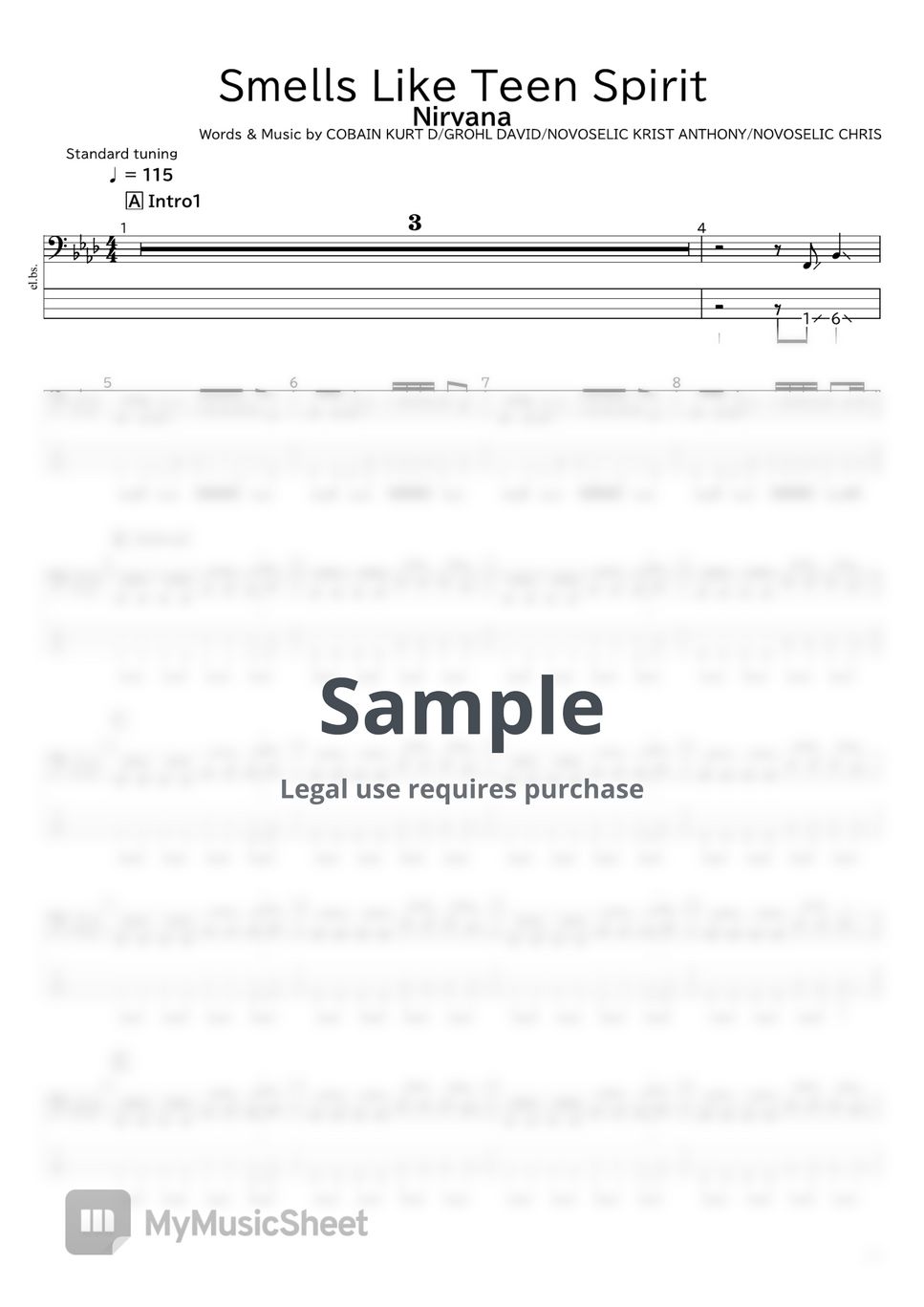 Nirvana - Smells Like Teen Spirit by たぶべー＠財布に優しいベース楽譜屋さん（BASS・TAB譜）