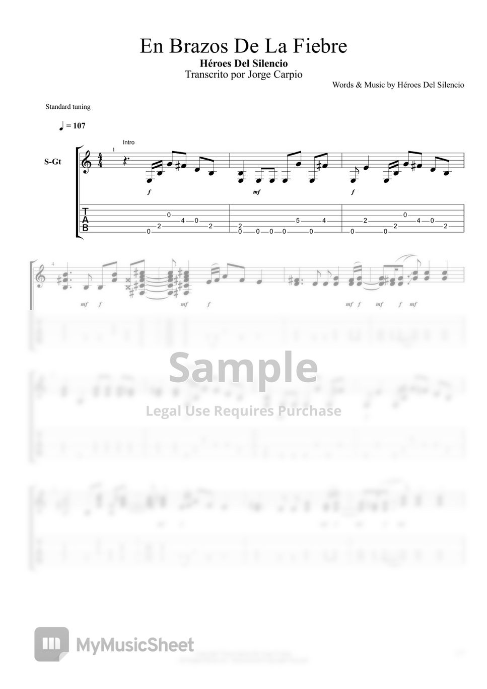 Héroes Del Silencio En Brazos De La Fiebre (Arreglo para guitarra