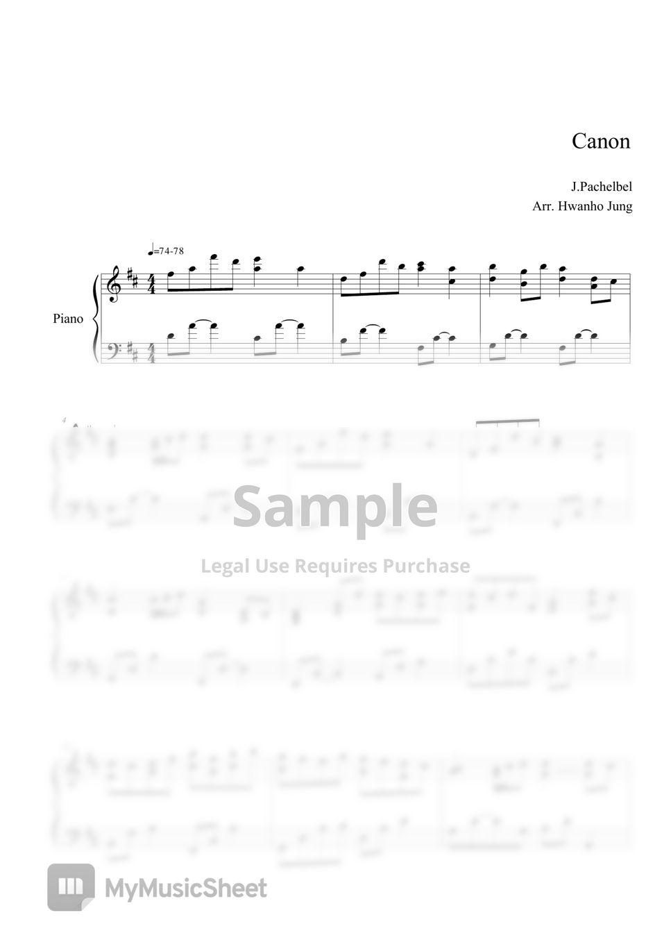 J. Pachelbel - Canon Variation (Piano Arrangement) Sheets by Hwan ho Jung