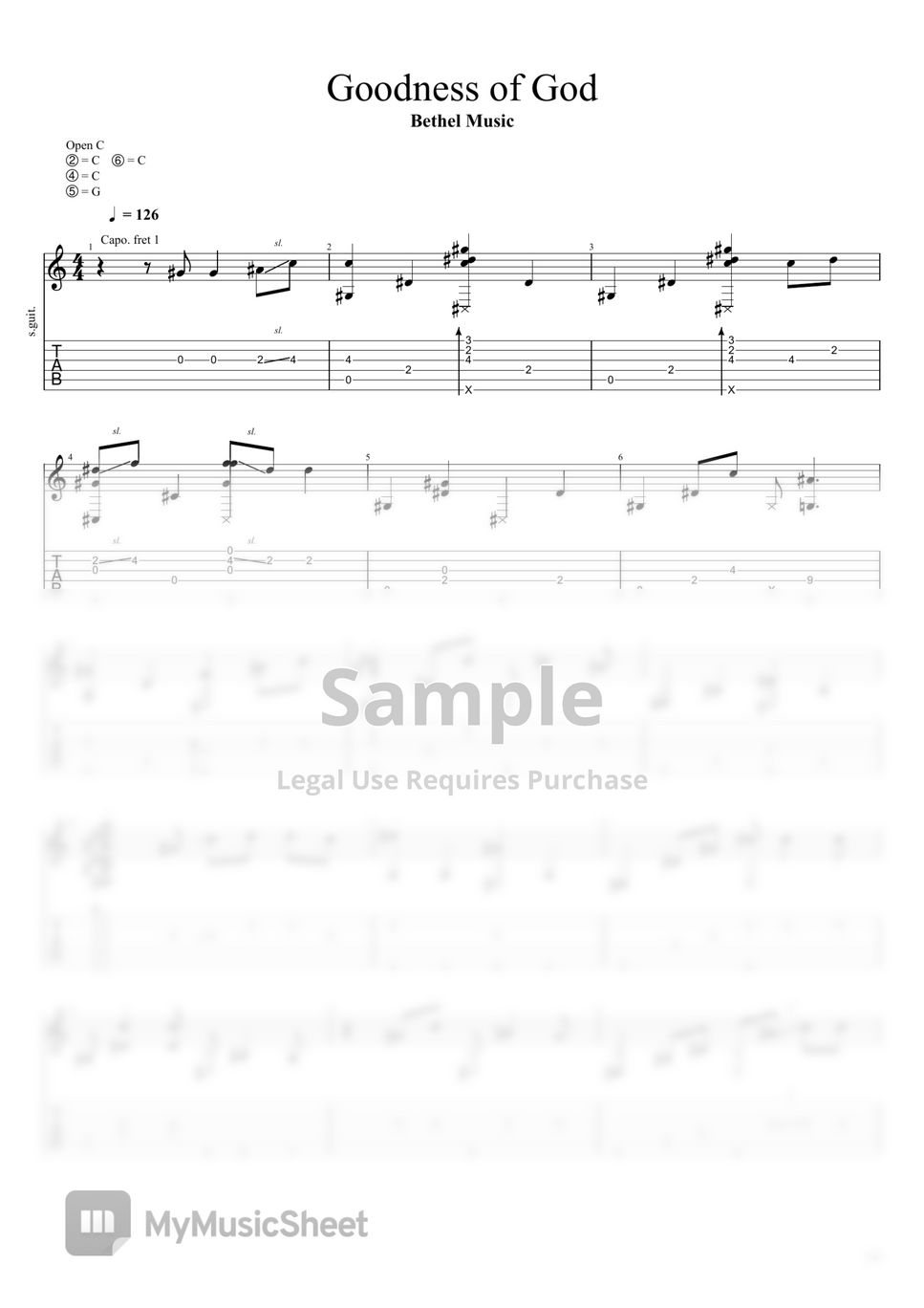 Bethel Music, Jenn Johnson Goodness of God Tab + 1staff by Titus Major