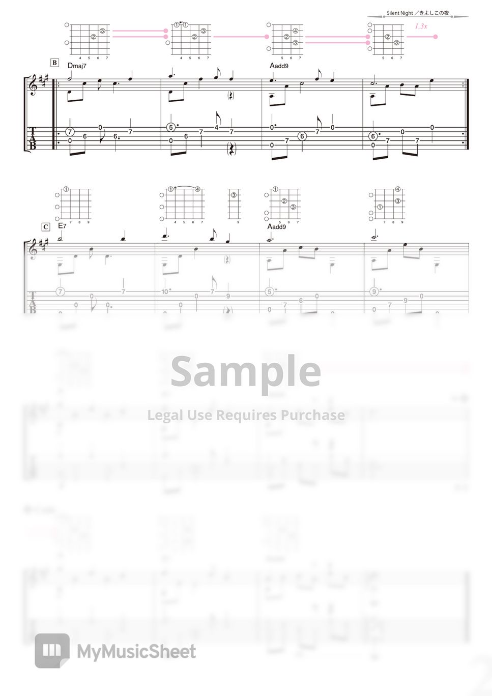 traditional Silent Night (Solo Guitar) Tab + 단선 악보 by Daisuke Minamizawa