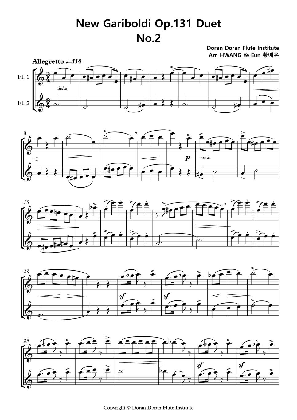 New Gariboldi Op.131 Flute Etude Duet No.02 Sheet