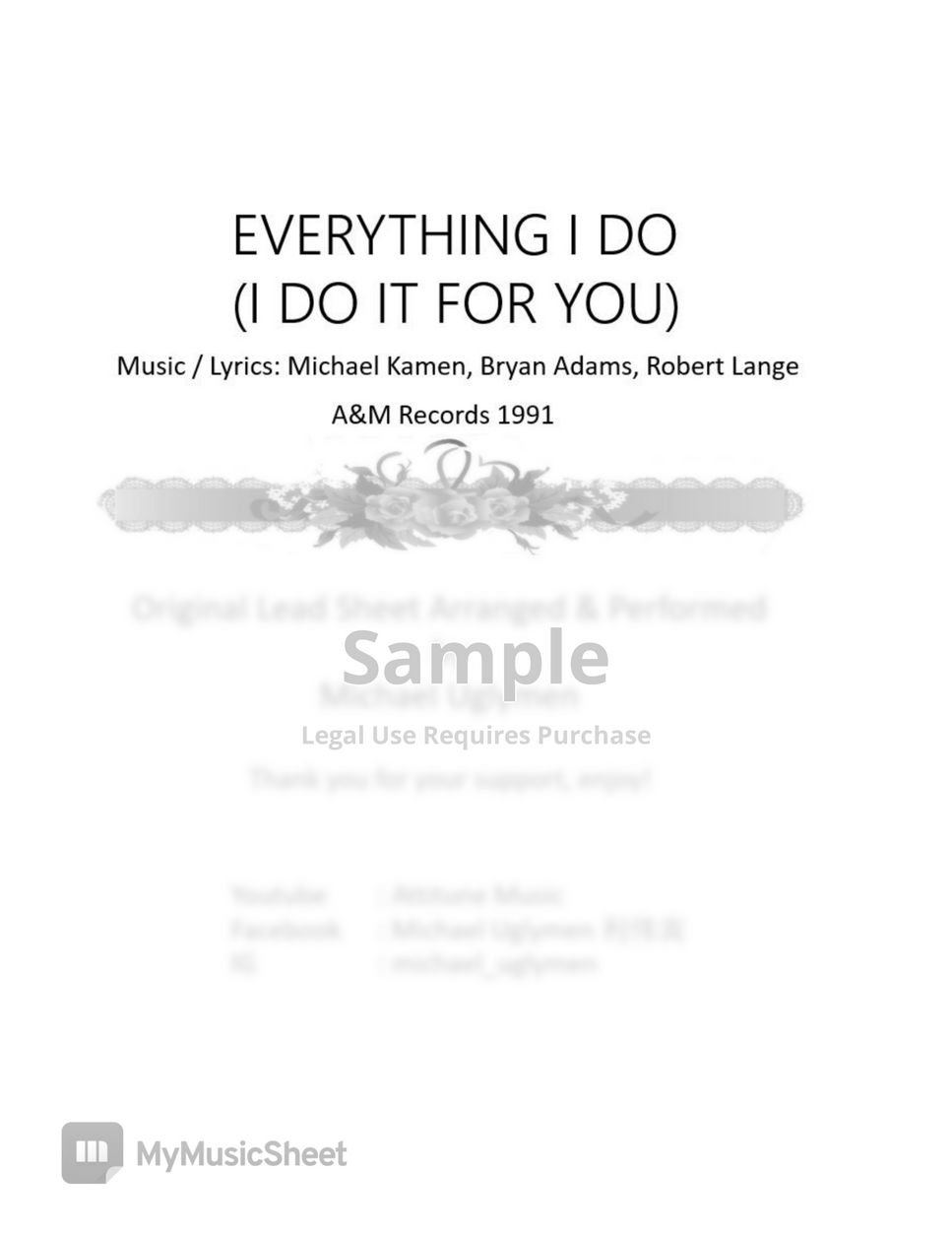 Bryan Adams - Everything I Do (Lead Sheet) by Michael Uglymen 利伟宾