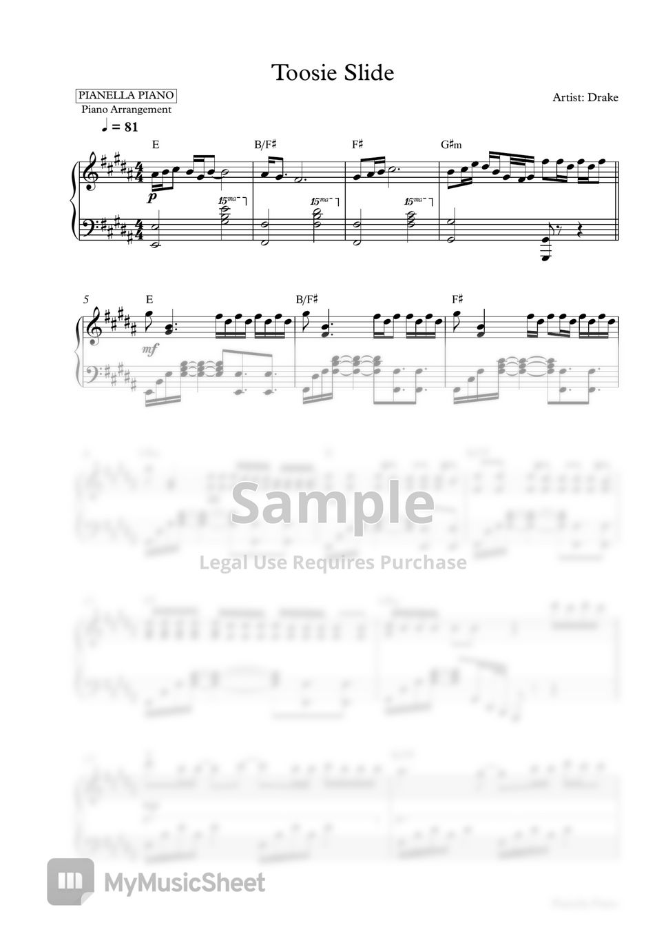 Drake - Toosie Slide (Piano Sheet) by Pianella Piano