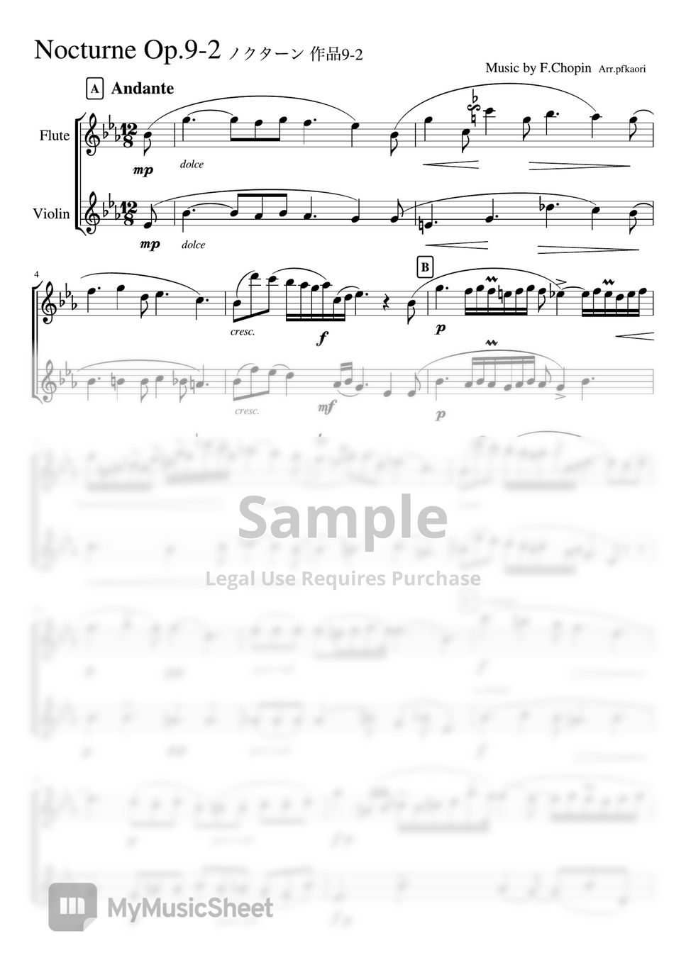F.Chopin - Nocturne op.9-2 (E♭・Flute & Violin duet non accom paniment) by pfkaori
