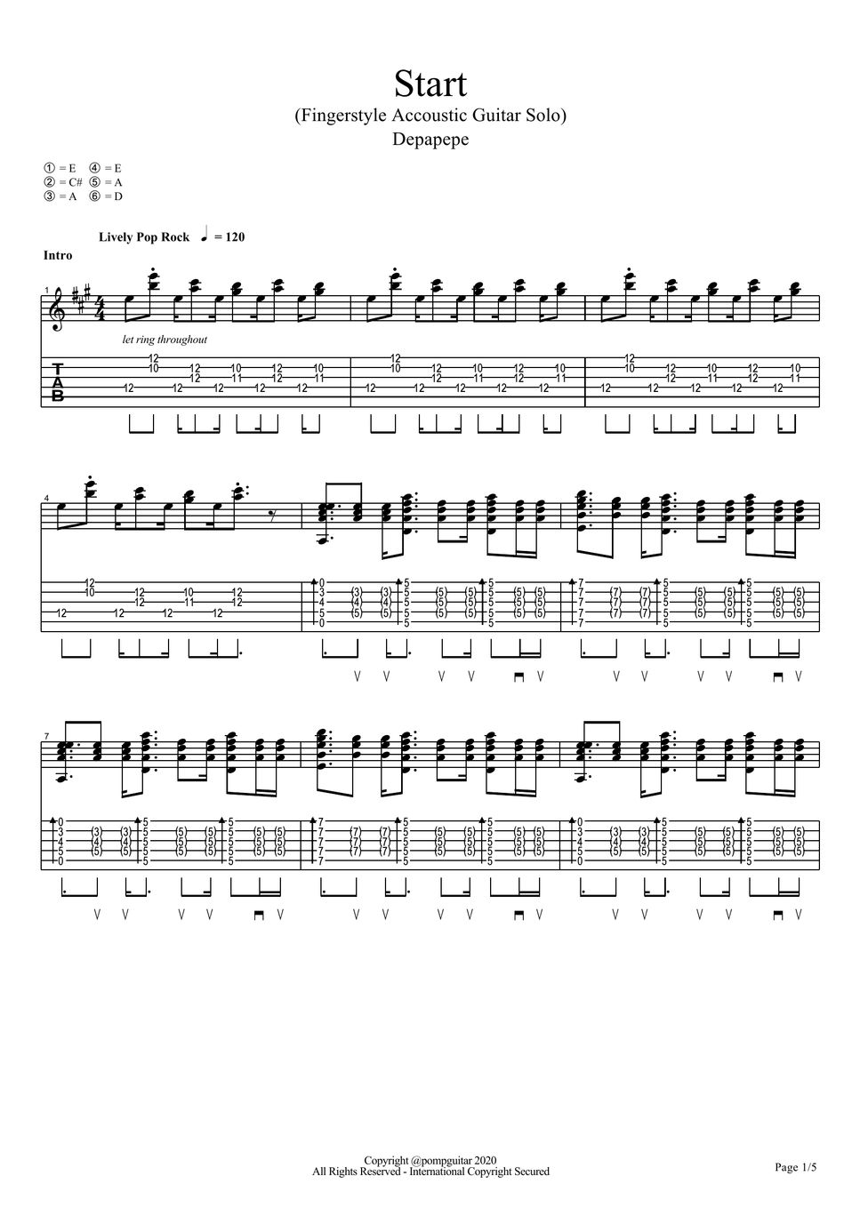 Depapepe - Start (Guitar) 楽譜 by TaeHyun Taylor Lee