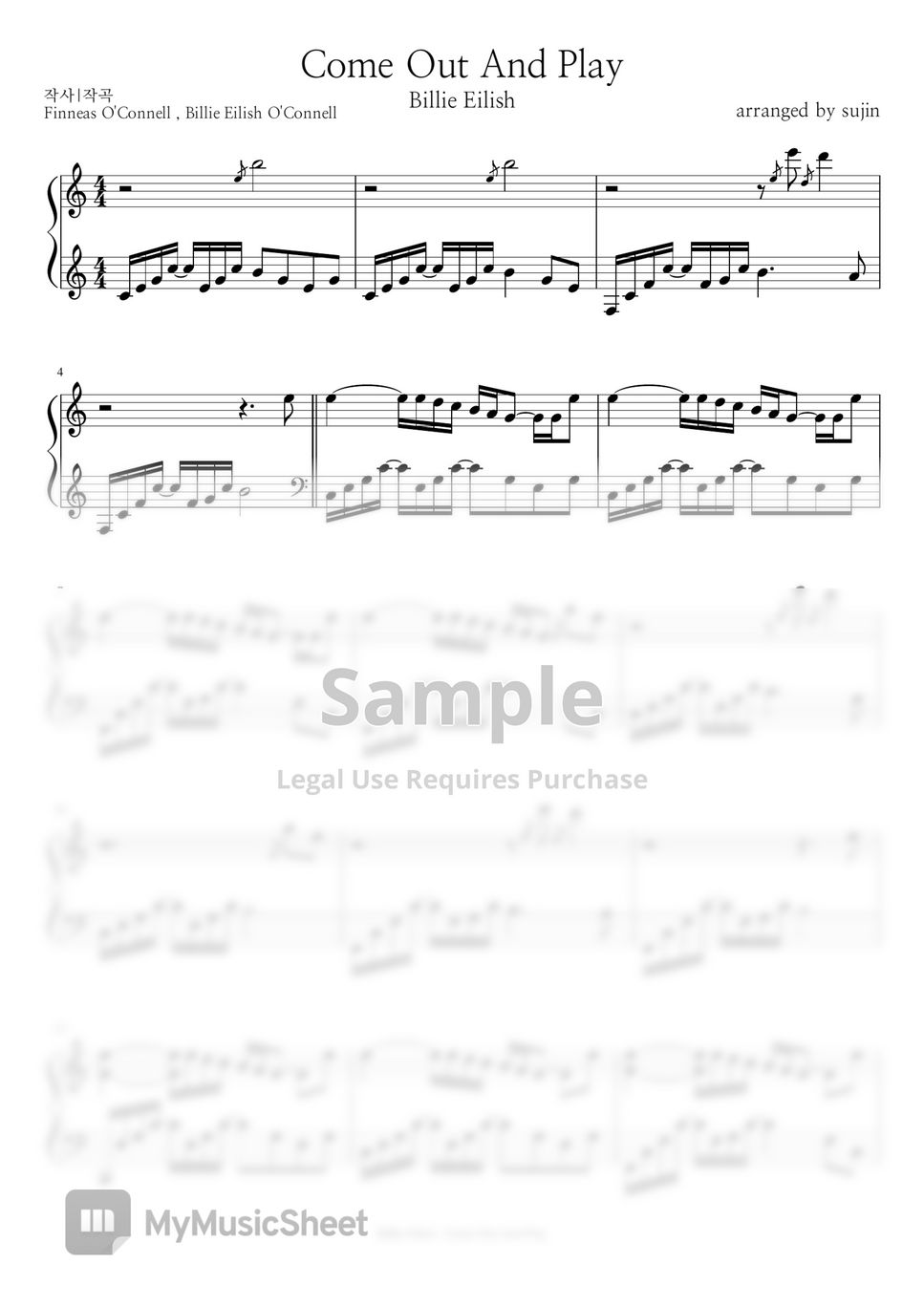 Billie Eilish - Come Out And Play Sheets