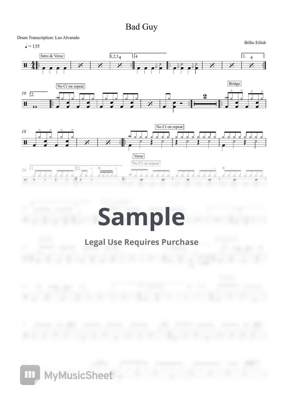 billie-eilish-bad-guy-sheets-by-drum-transcription-leo-alvarado