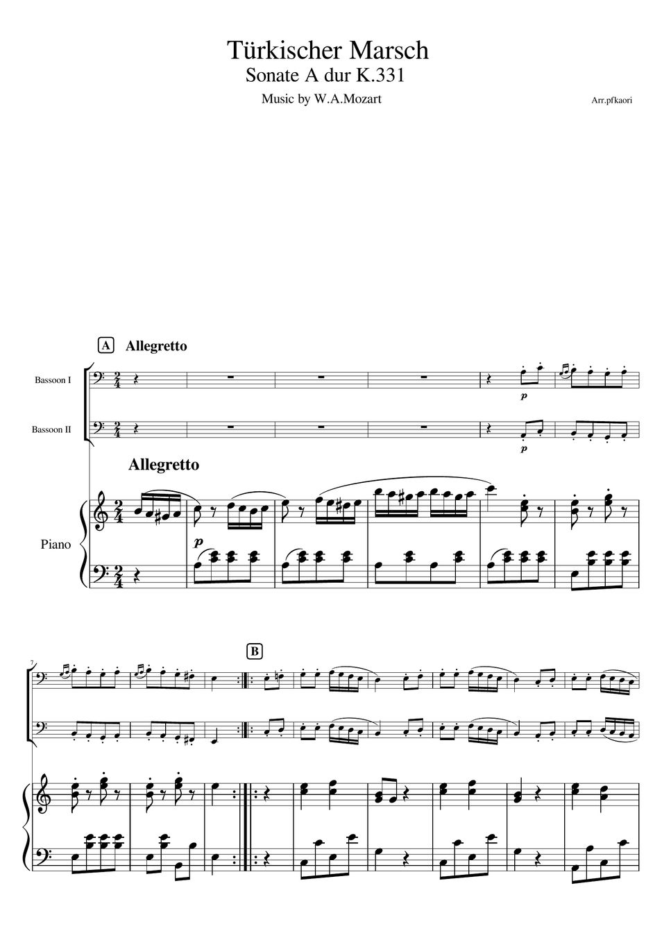 Mozart - Turkish March K.331 (Bassoon duet-pianotrio) by pfkaori
