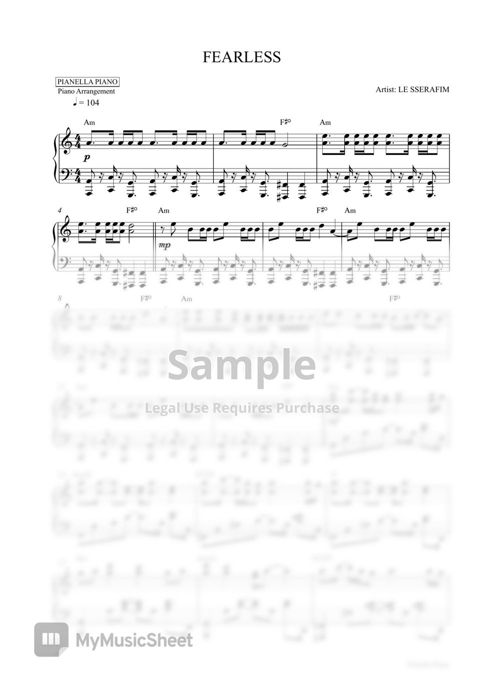 LE SSERAFIM - FEARLESS (Piano Sheet) by Pianella Piano