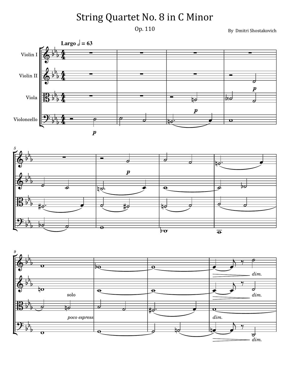 Dmitri Shostakovich String Quartet No. 8 in C Minor, Op. 110 악보 by poon