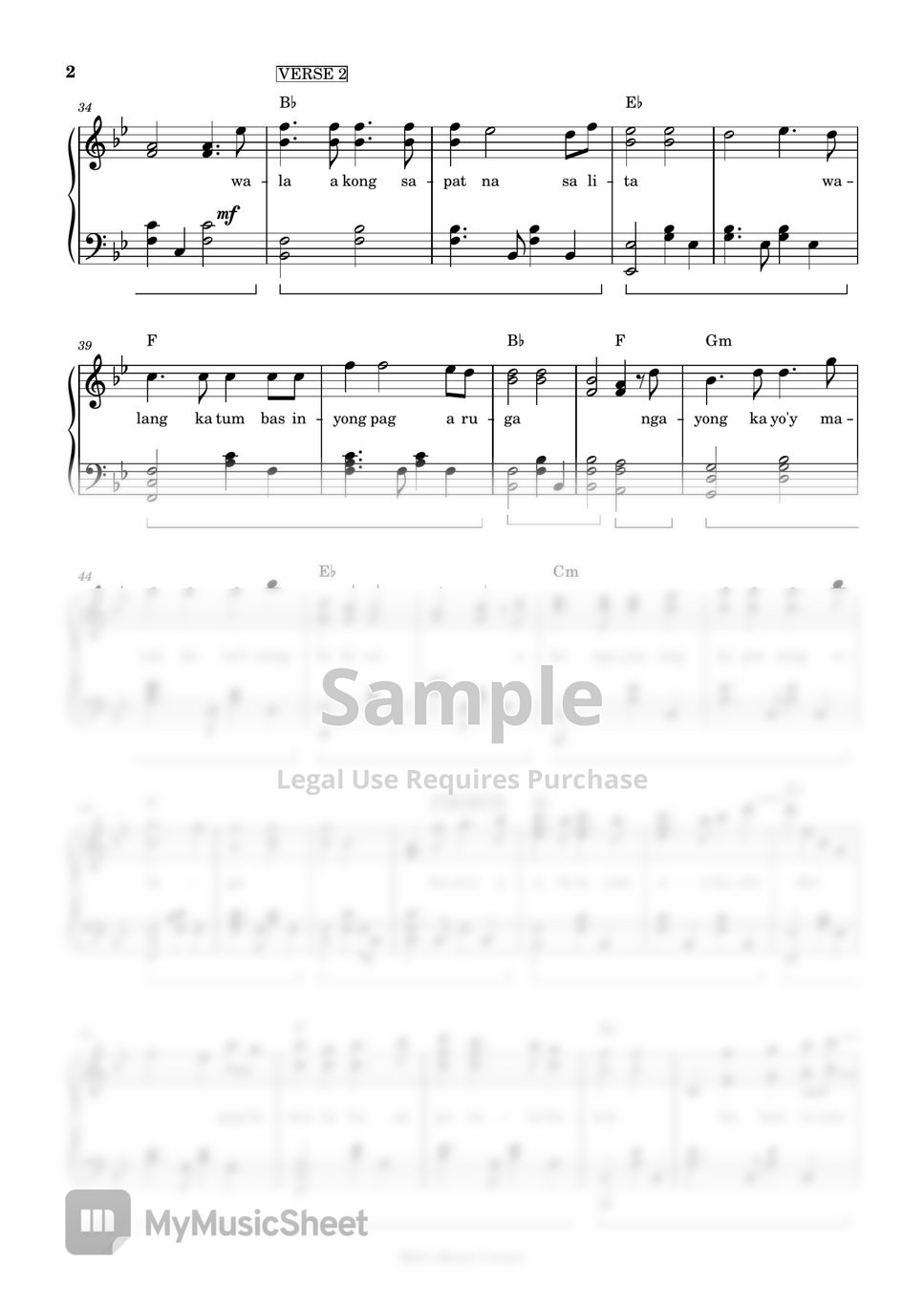 Bro. Ernie Magtuto - Awit ng Anak sa Magulang (piano sheet music) by Mel's Music Corner