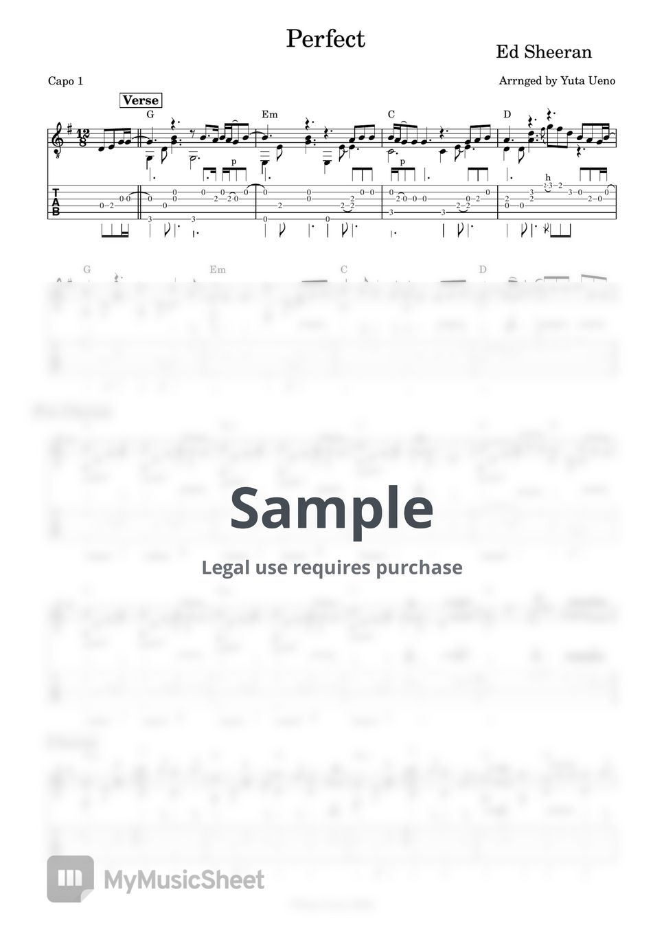 Ed Sheeran - Perfect (Fingerstyle) Tab + 1staff by Yuta Ueno