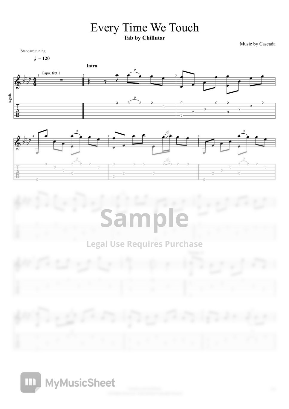 Cascada - Everytime We Touch (Fingerstyle) Sheets by Chillutar