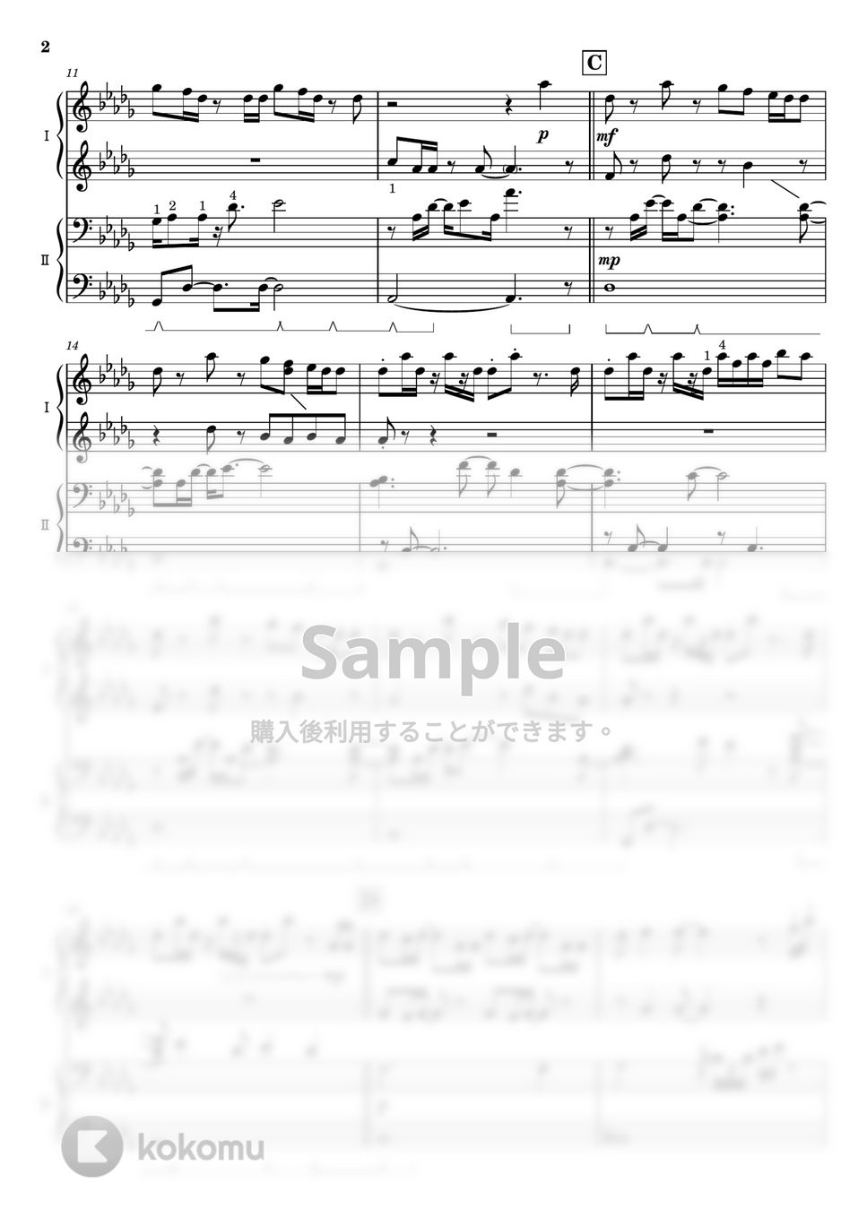 NiziU - Paradise《ピアノ連弾》上級×上級 (ペダル・指番号付き) by 三葛朋子（T.Mikatsura）