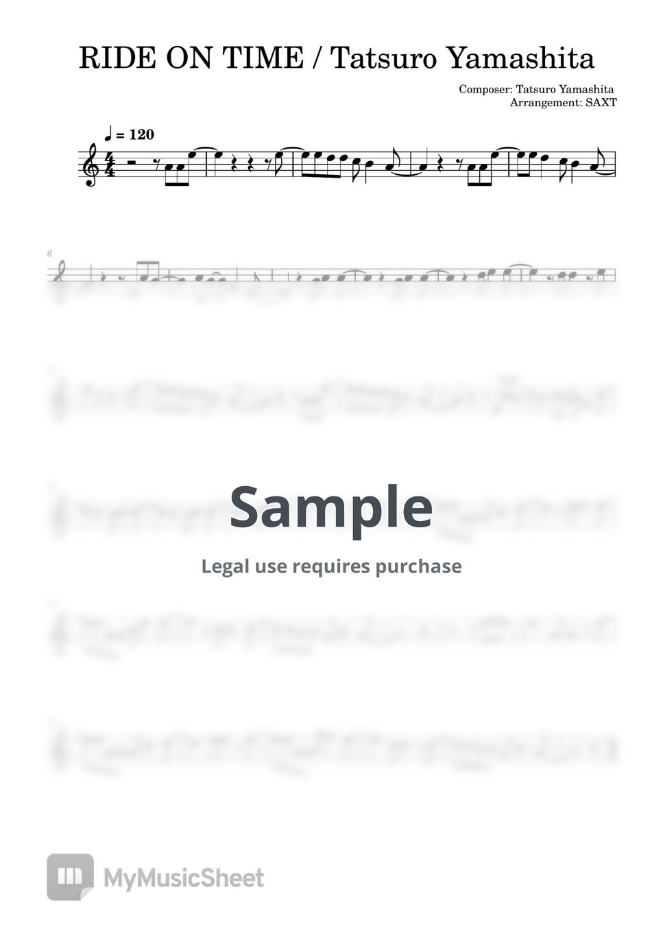 Tatsuro Yamashita - RIDE ON TIME (Easy sheet music) by saxt
