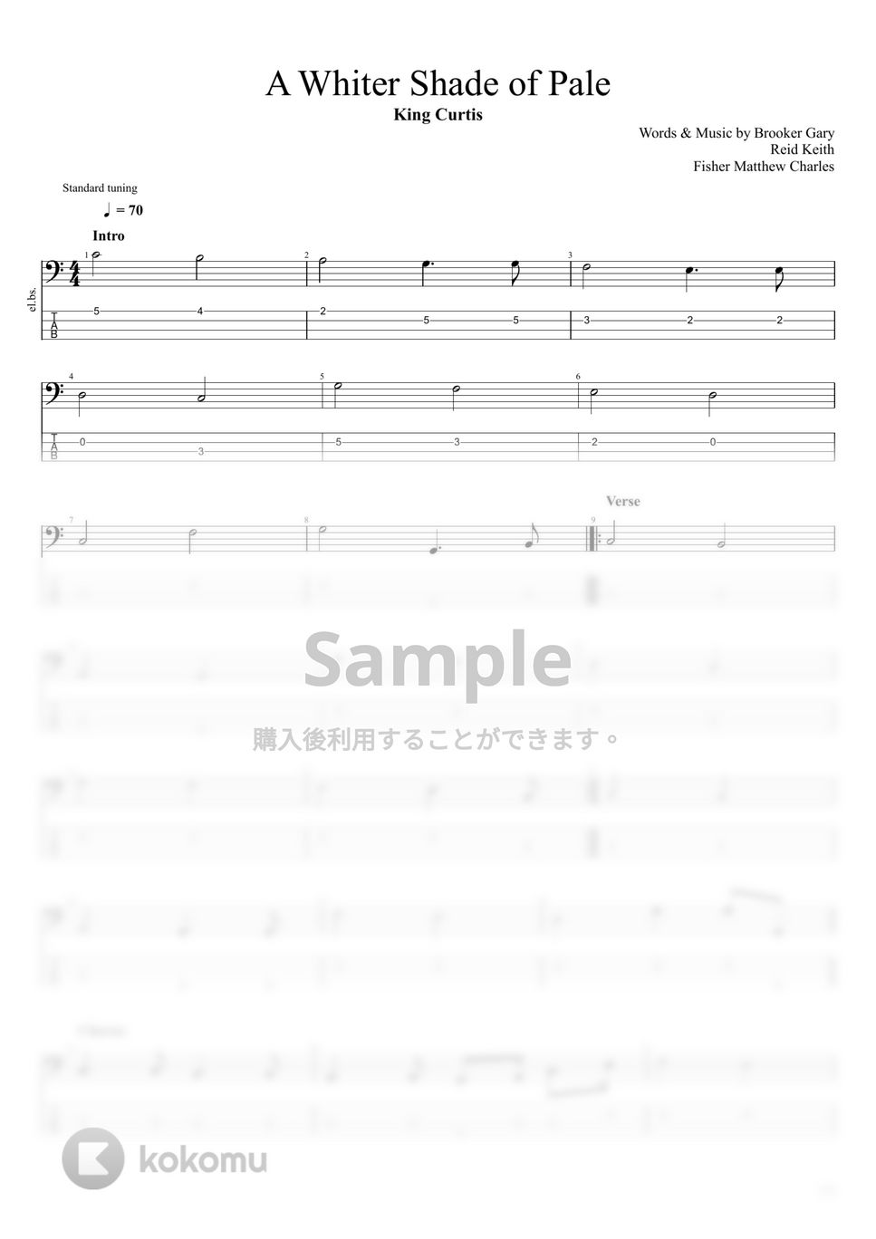 King Curtis A Whiter Shade of Pale タブ + 五線譜 by まっきん